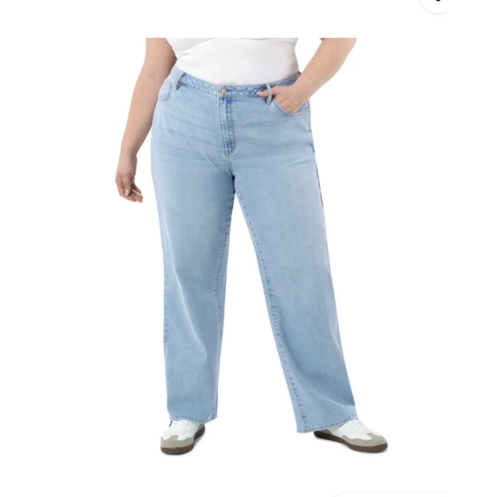 Seven7 Women Loose Straight High Rise‎ Jeans Key West Light Wash 22W